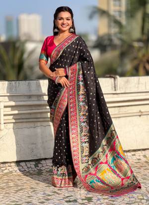 Looking These Party Wear Saree in Fine Colored.These Saree And Blouse is Fabricated On Viscose Silk.Its Beautified With Weaving Meenakari Jari Designer.