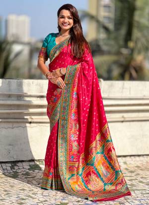 Looking These Party Wear Saree in Fine Colored.These Saree And Blouse is Fabricated On Viscose Silk.Its Beautified With Weaving Meenakari Jari Designer.
