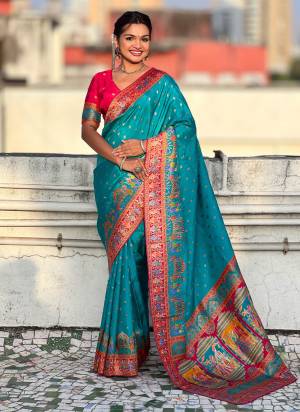 Looking These Party Wear Saree in Fine Colored.These Saree And Blouse is Fabricated On Viscose Silk.Its Beautified With Weaving Meenakari Jari Designer.