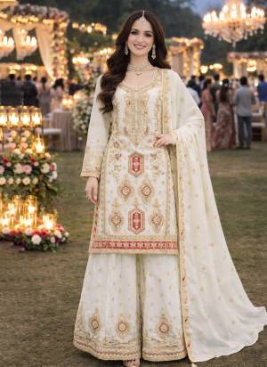 Attractive These Party Wear Suit in Fine Colored Pair Plazzo With Dupatta.These Top,Bottom And Dupatta Are Chinon Fabricated.Its Beautified With Designer Heavy Embroidery Work.