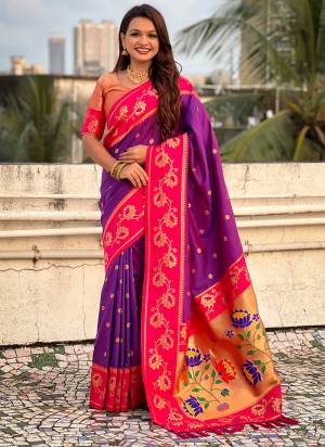 Looking These Party Wear Saree in Fine Colored.These Saree And Blouse is Fabricated On Soft Silk.Its Beautified With Weaving Lotus Meenakari Pallu,Border Designer.