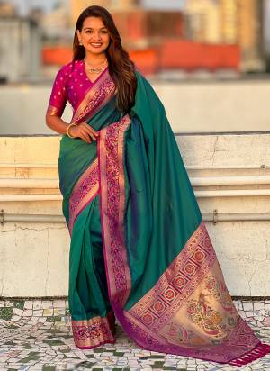 Looking These Party Wear Saree in Fine Colored.These Saree And Blouse is Fabricated On Soft Silk.Its Beautified With Weaving Kadiyal Paithani Border,Gala Designer.