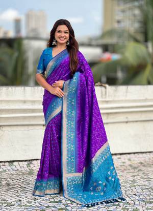 Looking These Party Wear Saree in Fine Colored.These Saree And Blouse is Fabricated On Patola Silk.Its Beautified With Weaving Meenakari Ikkat Designer.