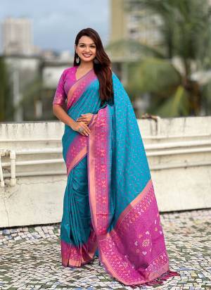 Looking These Party Wear Saree in Fine Colored.These Saree And Blouse is Fabricated On Patola Silk.Its Beautified With Weaving Meenakari Ikkat Designer.