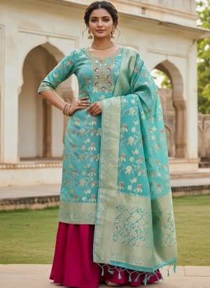 Looking These Suit in Fine Colored Pair With Bottom And Dupatta.These Top Are Banarasi Cotton And Dupatta Are Fabricated On Banarasi Cotton Pair With Rayon Bottom.Its Beautified With Woven Jacquard  Designer, Hand Work.