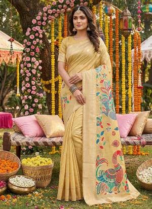 Attractive These Fastive And Party Wear Saree in Fine Colored.These Saree And Blouse is Fabricated On Linen Cotton.Its Beautified With Woven Designer.