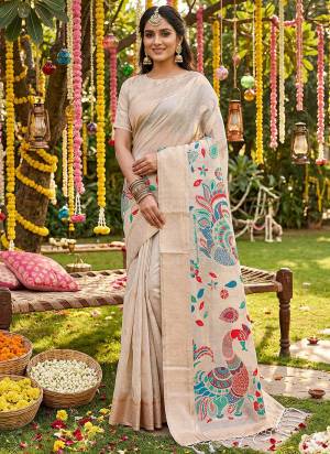 Attractive These Fastive And Party Wear Saree in Fine Colored.These Saree And Blouse is Fabricated On Linen Cotton.Its Beautified With Woven Designer.