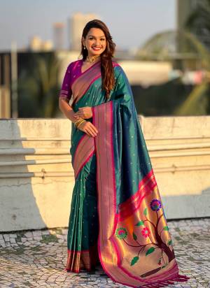 Looking These Party Wear Saree in Fine Colored.These Saree And Blouse is Fabricated On Paithani Silk.Its Beautified With Weaving Swan Meenakari Designer.