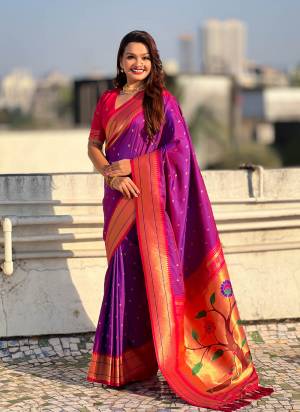 Looking These Party Wear Saree in Fine Colored.These Saree And Blouse is Fabricated On Paithani Silk.Its Beautified With Weaving Swan Meenakari Designer.
