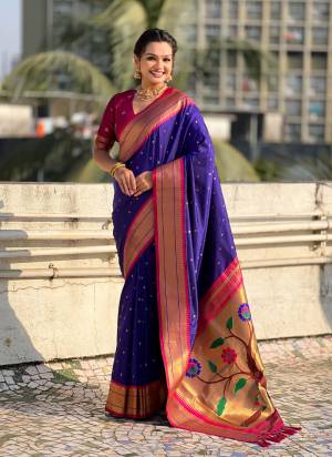Looking These Party Wear Saree in Fine Colored.These Saree And Blouse is Fabricated On Paithani Silk.Its Beautified With Weaving Swan Meenakari Designer.