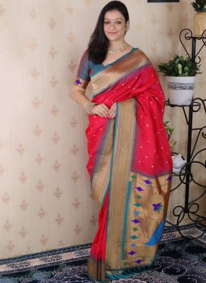 Garb These Party Wear Saree in Fine Colored.These Saree And Blouse is Fabricated On Soft Silk.Its Beautified With Weaving Bandhani Jari,Paithani Meenakari Pallu Designer.