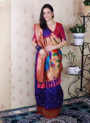 Garb These Party Wear Saree in Fine Colored.These Saree And Blouse is Fabricated On Soft Silk.Its Beautified With Weaving Bandhani Jari,Paithani Meenakari Pallu Designer.