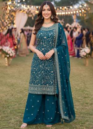 Garb These Beautiful Looking Readymade Plazzo Suits.These Top And Dupatta Are Georgette And Bottom Are Georgette Fabricated.Its Beautified With Disigner Heavy Sequance Embroidery Work.