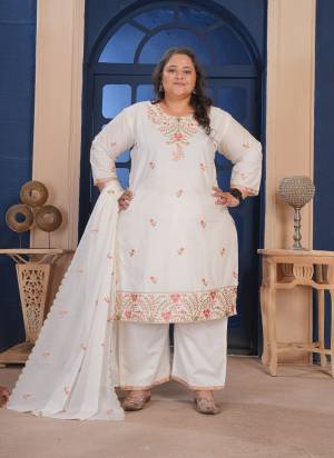 Garb These Beautiful Looking Readymade Plus Size Suits.These Top And Bottom Are Cotton And Dupatta Are Cotton Fabricated.Its Beautified With Disigner Embroidery Work.