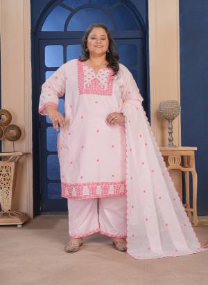 Garb These Beautiful Looking Readymade Plus Size Suits.These Top And Bottom Are Cotton And Dupatta Are Cotton Fabricated.Its Beautified With Disigner Embroidery Work.