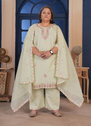 Garb These Beautiful Looking Readymade Plus Size Suits.These Top And Bottom Are Cotton And Dupatta Are Cotton Fabricated.Its Beautified With Disigner Embroidery Work.