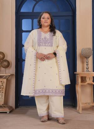 Garb These Beautiful Looking Readymade Plus Size Suits.These Top And Bottom Are Cotton And Dupatta Are Cotton Fabricated.Its Beautified With Disigner Embroidery Work.