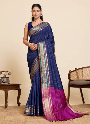Garb This Party Wear Saree Paired With Blouse.This Saree And Blouse Are Silk Fabric With Heavy Woven Jari Designer. Buy This Pretty Saree Now.
