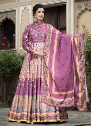 Attractive These Designer Readymade Gown With Dupatta in Fine Colored Pair.These Gown Are Fabricated On Dola Silk Pair With Chinon Dupatta.Its Beautified With Designer Digital Printed With Neck Hand Work.