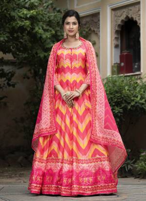 Attractive These Designer Readymade Gown With Dupatta in Fine Colored Pair.These Gown Are Fabricated On Dola Silk Pair With Chinon Dupatta.Its Beautified With Designer Digital Printed With Neck Hand Work.