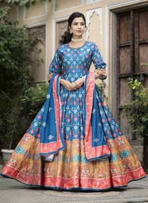 Attractive These Designer Readymade Gown With Dupatta in Fine Colored Pair.These Gown Are Fabricated On Dola Silk Pair With Chinon Dupatta.Its Beautified With Designer Digital Printed With Neck Hand Work.