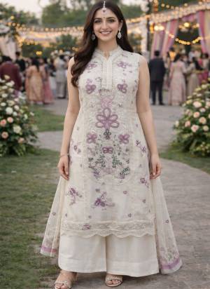 Attractive These Beautiful Looking Readymade Plazzo Suits.These Top And Dupatta Are Chiffon Silk And Bottom Are Santoon Fabricated.Its Beautified With Disigner Heavy Thread,Sequance Embroidery,Moti Work.