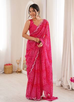 Attractive These Party Wear Saree in Fine Colored.These Saree Are Georgette And Blouse is Mono Banglori Fabricated.Its Beautified With Designer Bandhani Printed With Mirror Cut Work Border.