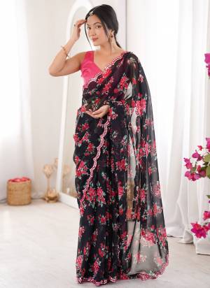 Garb These Party Wear Saree in Fine Colored.These Saree Are Georgette And Blouse is Mono Banglori Fabricated.Its Beautified With Designer Floral Printed With Mirror Cut Work Border.
