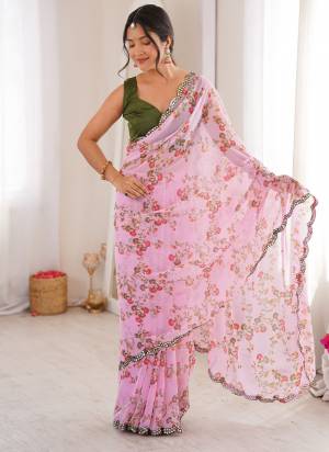 Garb These Party Wear Saree in Fine Colored.These Saree Are Georgette And Blouse is Mono Banglori Fabricated.Its Beautified With Designer Floral Printed With Mirror Cut Work Border.