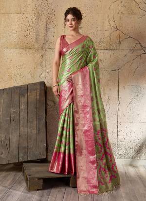 Looking This Party Wear Saree Paired With Blouse.This Saree And Blouse Are Soft Silk Fabric With Woven Jari Rich Pallu Designer. Buy This Pretty Saree Now.