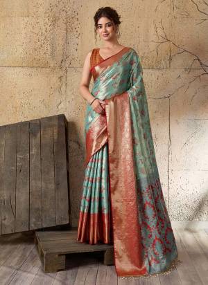 Looking This Party Wear Saree Paired With Blouse.This Saree And Blouse Are Soft Silk Fabric With Woven Jari Rich Pallu Designer. Buy This Pretty Saree Now.