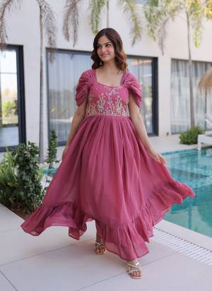 Attactive These Beautiful Looking Readymade Long Gown.These Gown Are Mal Chanderi Fabricated.Its Beautified With Designer Beads Embroidery Work.