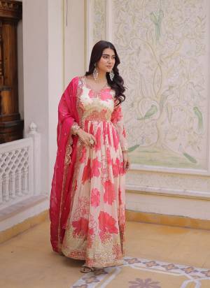 Attactive These Beautiful Looking Readymade Long Gown With Dupatta.These Gown And Dupatta Are Russian Silk Fabricated.Its Beautified With Designer Printed With  Embroidery Work.