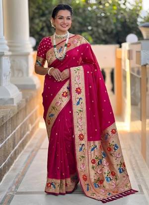Attractive These Party Wear Saree in Fine Colored.These Saree Are Paithani Silk And Blouse is Fabricated On Paithani Silk.Its Beautified With Weaving Jacquard Meenakari Designer.