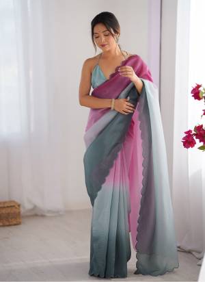 Attractive These Fancy Party Wear Saree in Fine Pedding Colored.These Saree Are Crunchy And Blouse is Ultra Satin Fabricated.Its Beautified With Pedding Color,Arco Border Lace Work.
