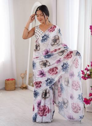 Garb These Party Wear Saree in Fine Colored.These Saree Are Chinon And Blouse is Chinon Fabricated.Its Beautified With Designer Digital Printed With Swarovski Cut Work Border.