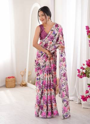 Garb These Party Wear Saree in Fine Colored.These Saree Are Chinon And Blouse is Chinon Fabricated.Its Beautified With Designer Digital Printed With Swarovski Cut Work Border.
