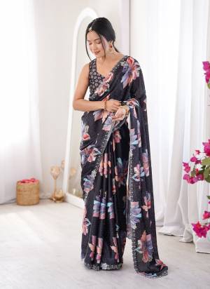 Garb These Party Wear Saree in Fine Colored.These Saree Are Chinon And Blouse is Chinon Fabricated.Its Beautified With Designer Digital Printed With Swarovski Cut Work Border.