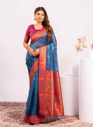 Attractive These Festive And Party Wear Saree in Fine Colored.These Saree And Blouse is Fabricated On Tissue Silk.Its Beautified With Woven Jari,Paithani Pallu Designer.