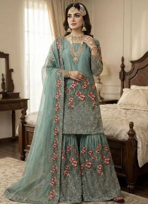 Attrective These Beautiful Looking Readymade Sharara Suits.These Top And Bottom is Fabricated On Fendy Silk And Fendy Silk Dupatta.Its Beautified With Designer Multy Thread,Sequance Embroidery Work .