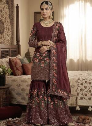 Attrective These Beautiful Looking Readymade Sharara Suits.These Top And Bottom is Fabricated On Fendy Silk And Fendy Silk Dupatta.Its Beautified With Designer Multy Thread,Sequance Embroidery Work .