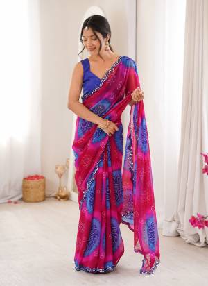 Garb These Party Wear Saree in Fine Colored.These Saree Are Georgette And Blouse is Mono Banglori Fabricated.Its Beautified With Designer Bandhani Printed With Mirror Cut Work Border.