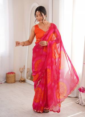 Garb These Party Wear Saree in Fine Colored.These Saree Are Georgette And Blouse is Mono Banglori Fabricated.Its Beautified With Designer Bandhani Printed With Mirror Cut Work Border.