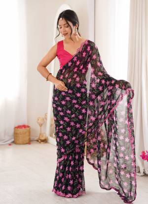 Garb These Party Wear Saree in Fine Colored.These Saree Are Georgette And Blouse is Mono Banglori Fabricated.Its Beautified With Designer Floral Printed With Mirror Cut Work Border.