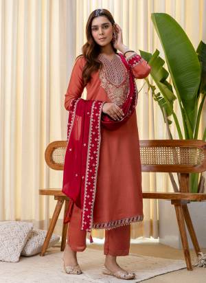 Attractive These Beautiful Readymade Suits With Dupatta.These Suit is Fabricated On Top Are Silk Blend And Bottom Are Silk Blend And Silk Blend Dupatta .Its Beautified With Designer Embroidery Work.