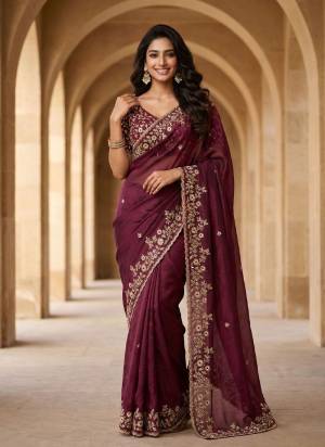 Looking These Party Wear Saree in Fine Colored.These Saree Are Fendy Chiffon And Blouse is Mono Diamond Fabricated.Its Beautified With Designer Jari,Thread,Sequance Embroidery Work.