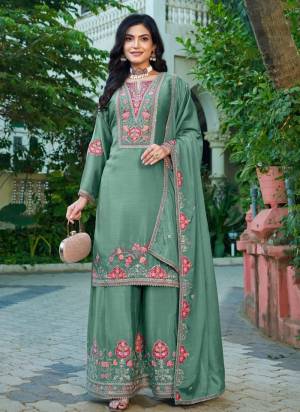 Attractive These Party Wear Free Size Stitched Plazzo Suit in Fine Colored Pair With Dupatta.These Top And Bottom Are Chinon And Dupatta Are Chinon And Pair With Crepe Inner.Its Beautified With Designer Multy Thread Embroidery Work.