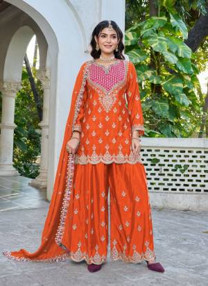 Attractive These Party Wear Free Size Stitched Plazzo Suit in Fine Colored Pair With Dupatta.These Top And Bottom Are Chinon And Dupatta Are Chinon And Pair With Crepe Inner.Its Beautified With Designer Multy Thread Embroidery Work.