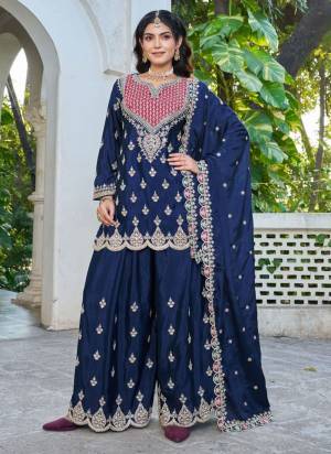 Attractive These Party Wear Free Size Stitched Plazzo Suit in Fine Colored Pair With Dupatta.These Top And Bottom Are Chinon And Dupatta Are Chinon And Pair With Crepe Inner.Its Beautified With Designer Multy Thread Embroidery Work.