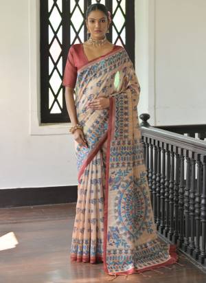 Attractive These Festive And Party Wear Saree in Fine Colored.These Saree And Blouse is Fabricated On Tussar Silk.Its Beautified With Traditional Madhubani Printed Designer.